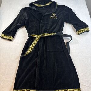 Caesars Palace Black Gold Spa Bath Robe Size Medium 44 Inches Long